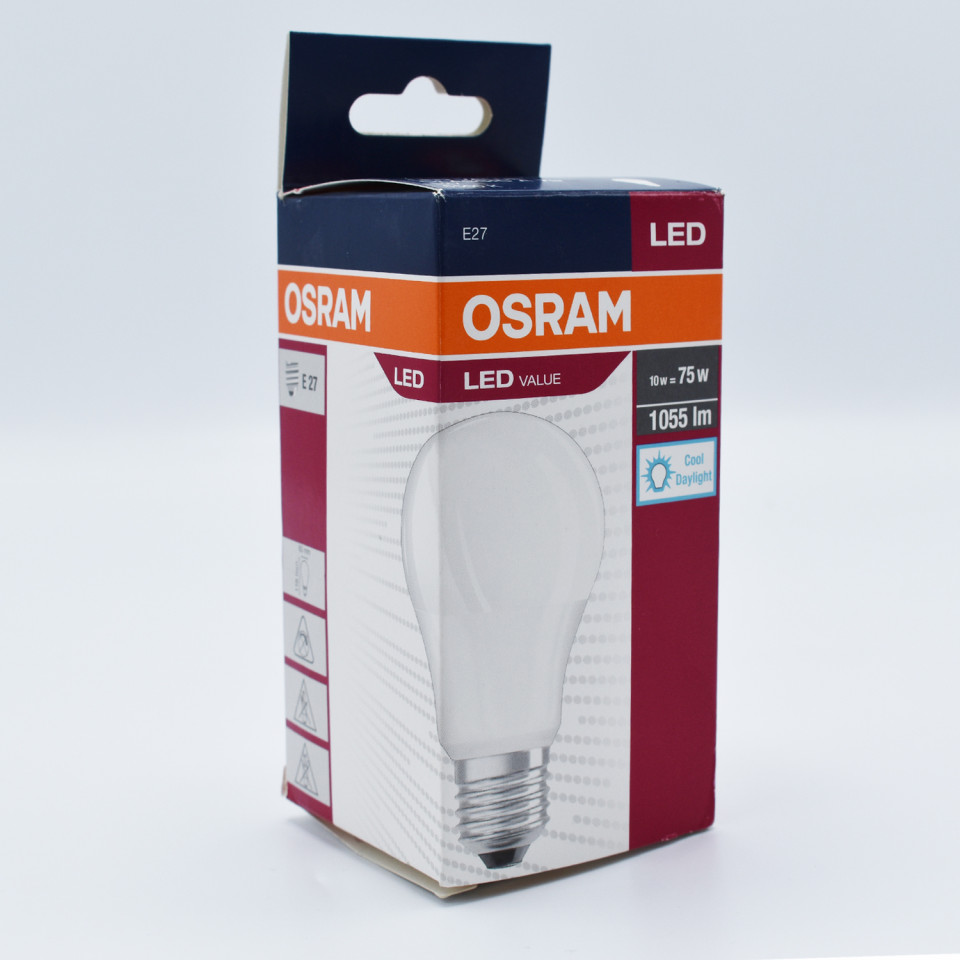 Bec LED 10W(75W) Osram, A75, E27, 1055 lm, lumina rece (6500K), clasa energetica F