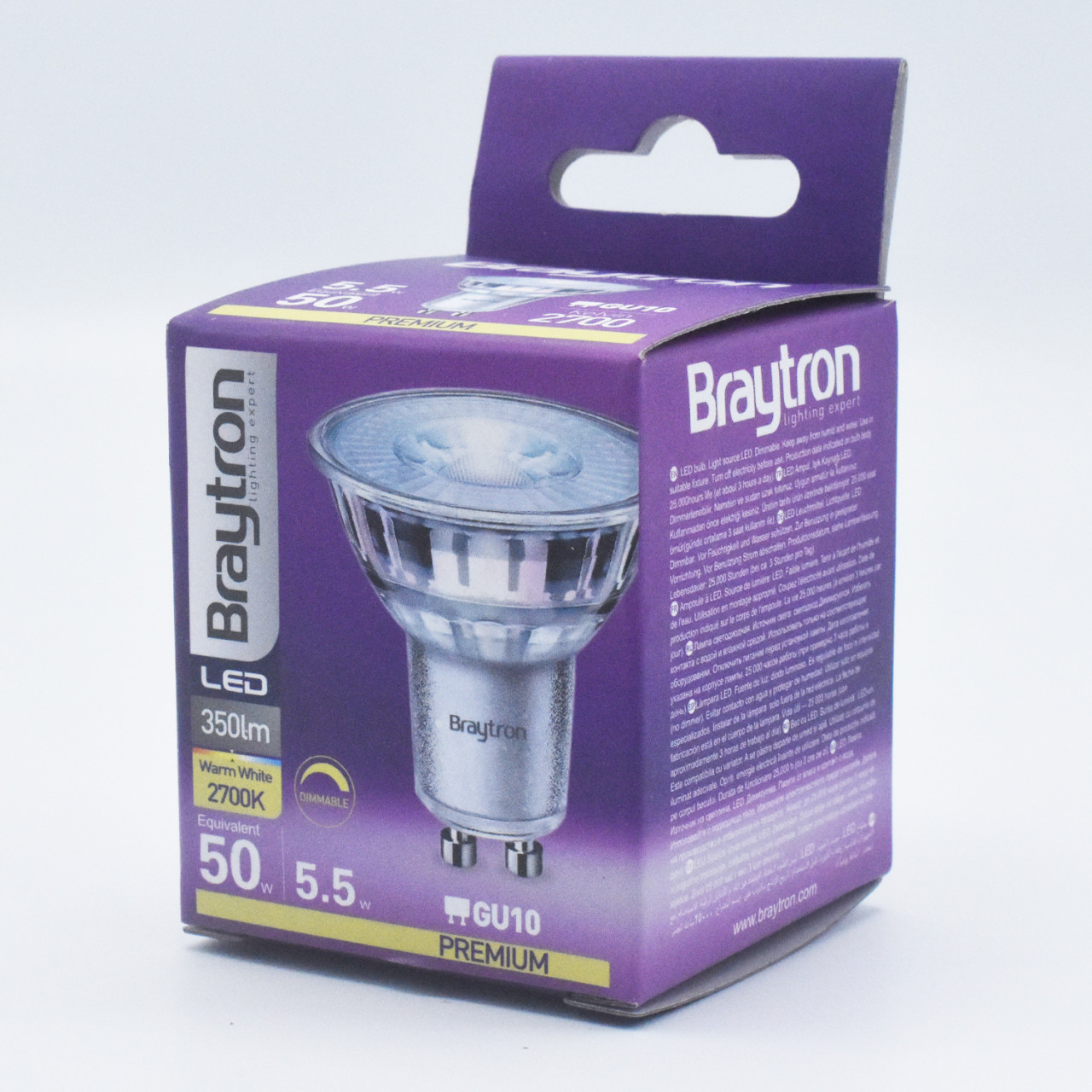 Bec LED 5.5W(50W) Braytron, GU10, 400 lm, lumina calda (3000 K), dimabil, clasa energetica F