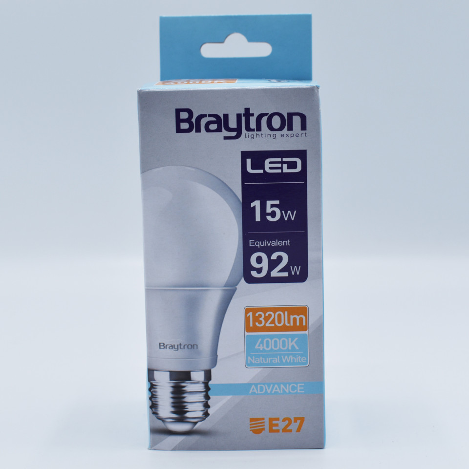 Bec LED Braytron, 15W(90W), E27, A60, 1350 lm, lumina neutra (4000K), opal, clasa energetica F - 2 | YEO