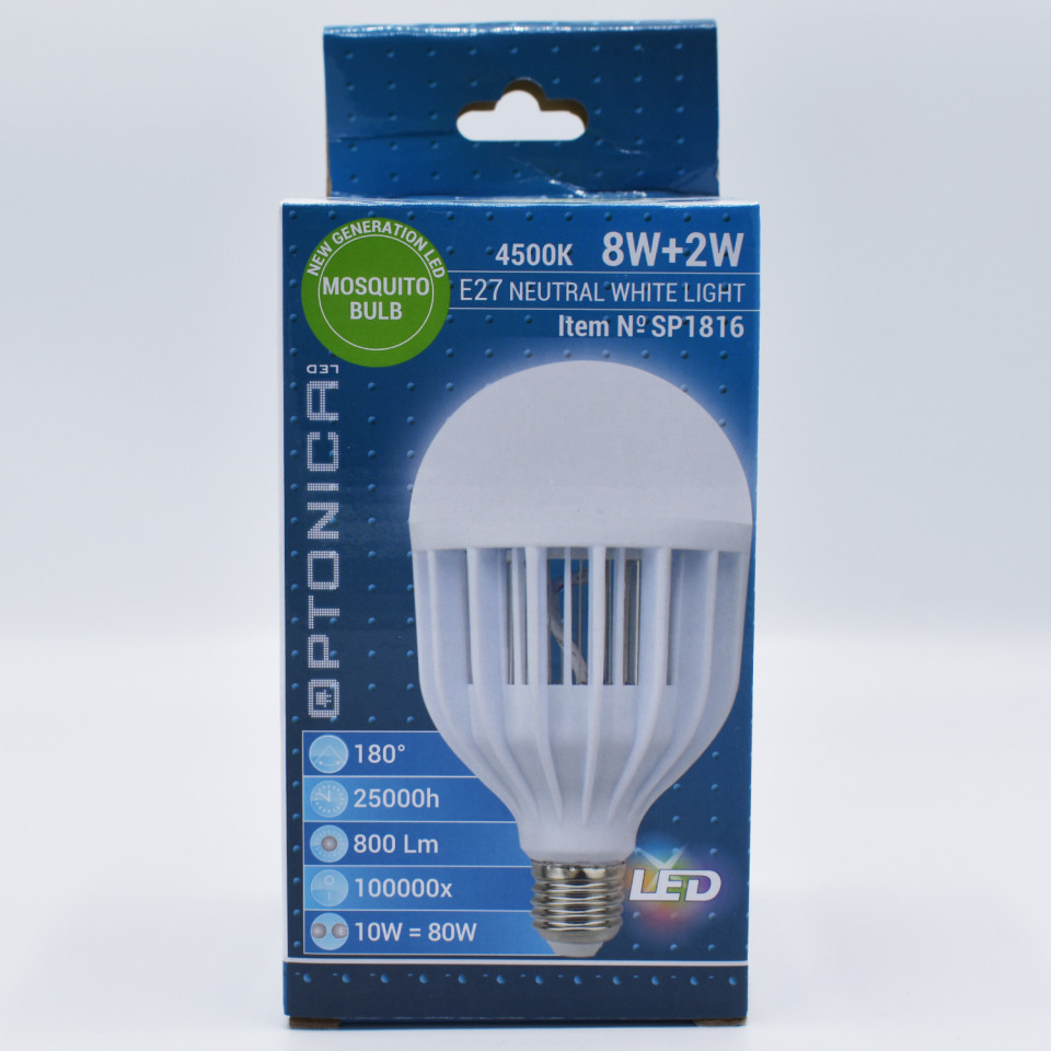 Bec LED cu functie anti-insecte Optonica, 10W(80W), E27, 800 lm, lumina neutra (4500K), opal, clasa energetica G - 2 | YEO