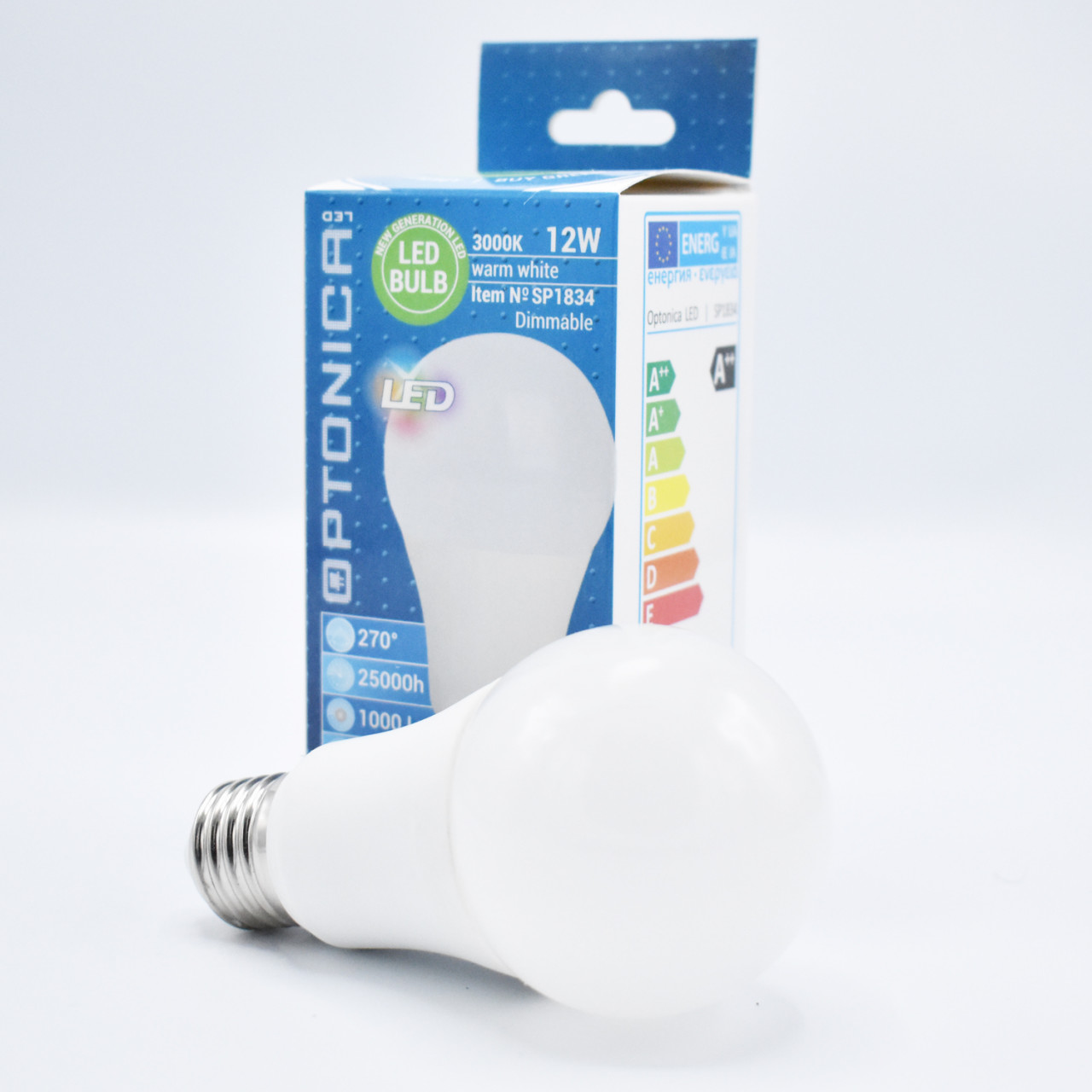 Bec LED dimabil Optonica, 12W(100W), E27, A60, 1000 lm, lumina calda (3000K), clasa energetica F - 1 | YEO