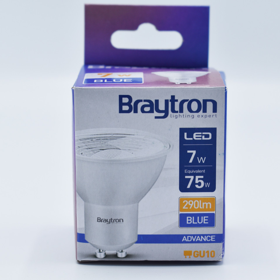 Bec LED GU10 Braytron, 7W(50W), 290 lm, lumina albastra, semitransparent, clasa energetica G - 2 | YEO