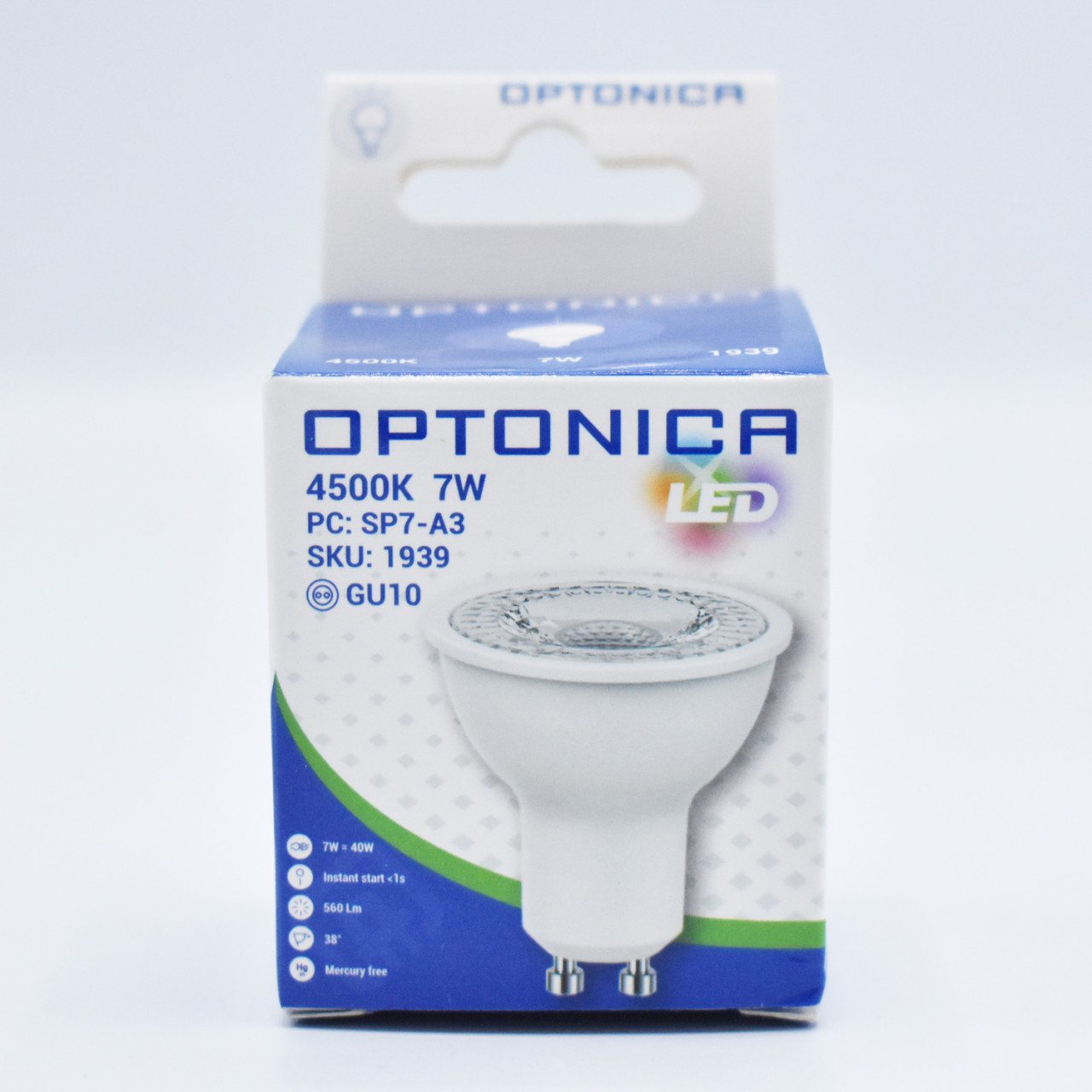 Bec LED GU10 Optonica, 7W(40W), 560 lm, lumina neutra (4500K), semiclar, clasa energetica F - 2 | YEO