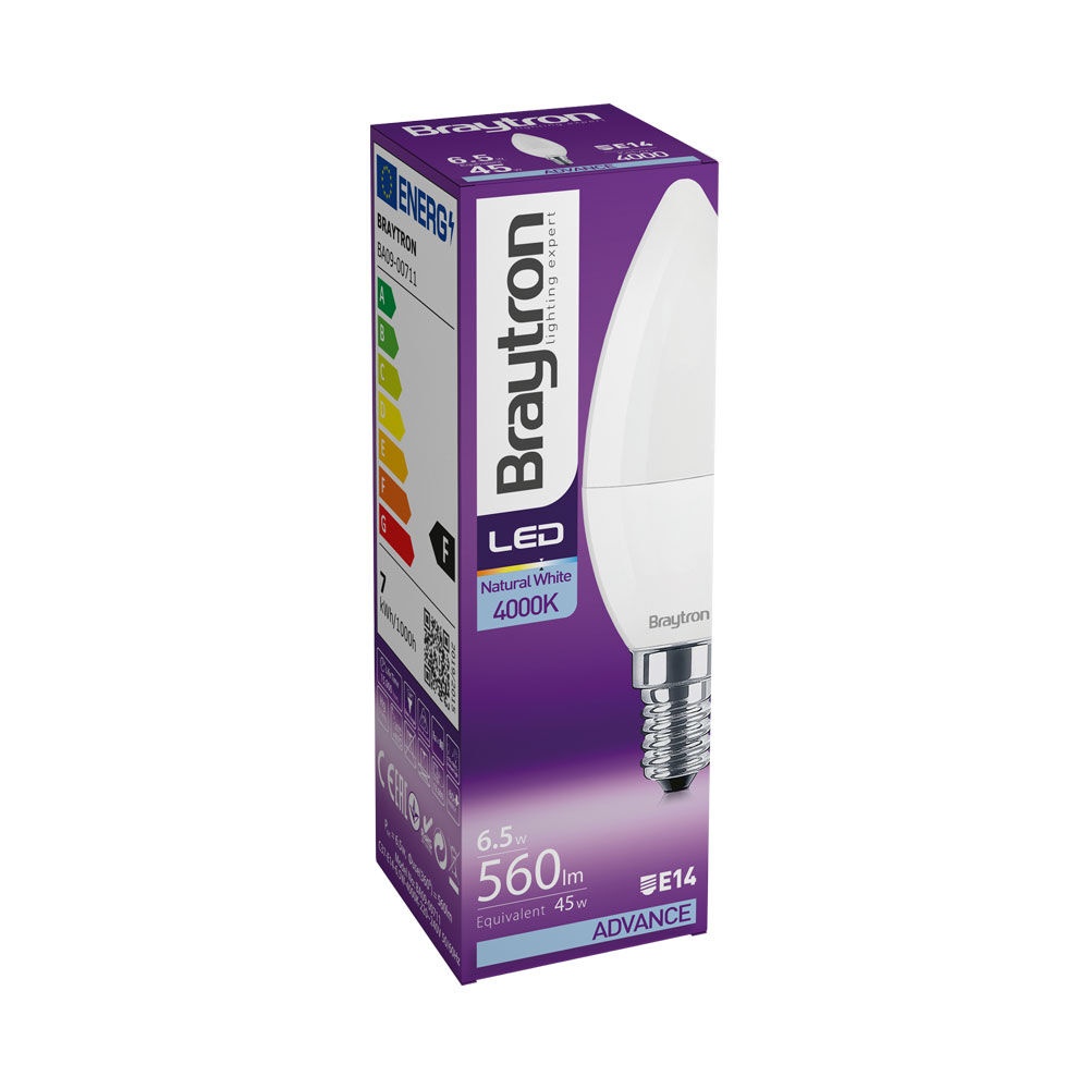 Bec LED lumanare 6.5W, lumina neutra (4000 K), E14, 630 lm, C37, Braytron - imagine 3
