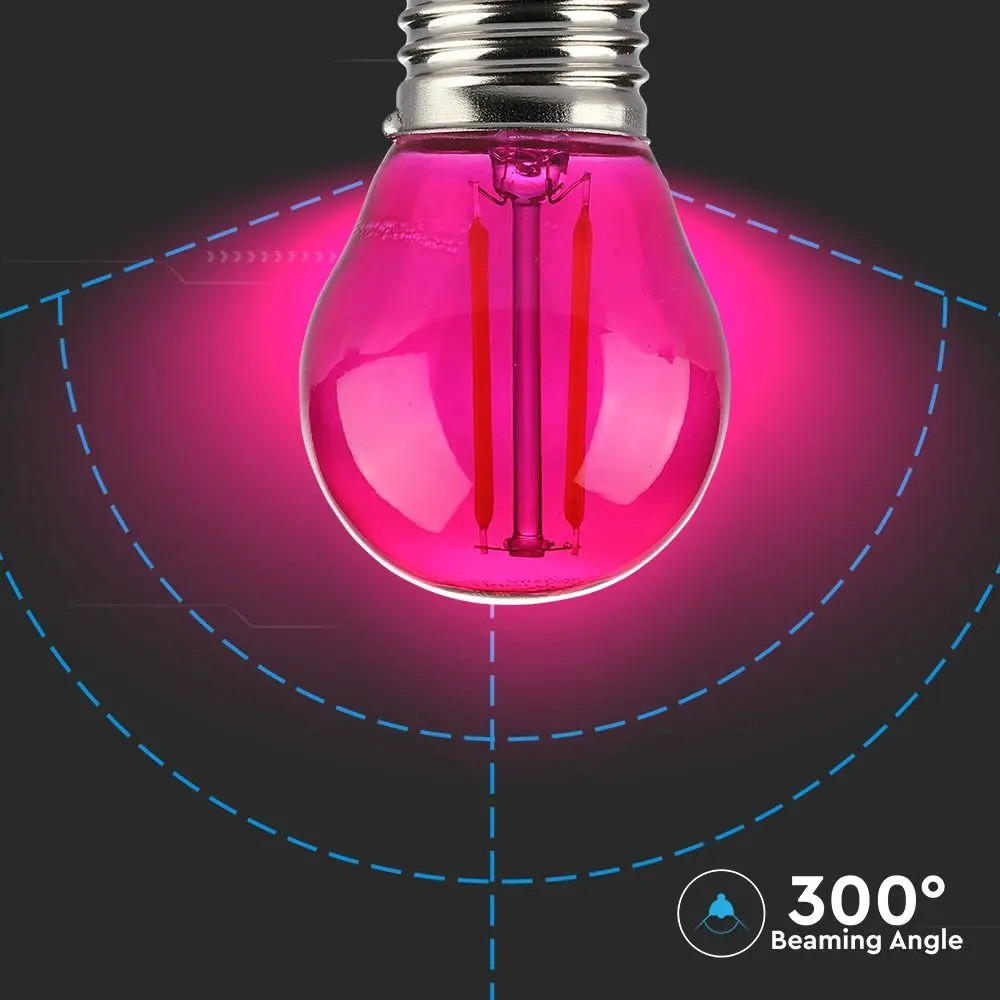 Bec LED roz 2W V-TAC, G45, filament, E27, 60 lm, sticla colorata, lumina decorativa - 2 | YEO