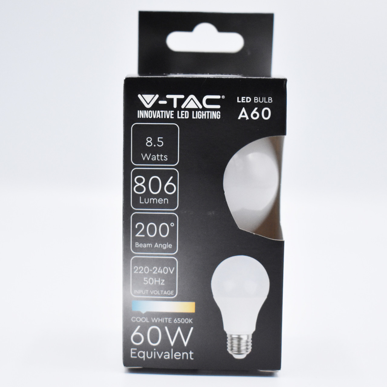 Bec LED V-TAC, E27, 8.5W(60W), 806 lm, lumina rece (6500K), opal, clasa energetica F - 2 | YEO