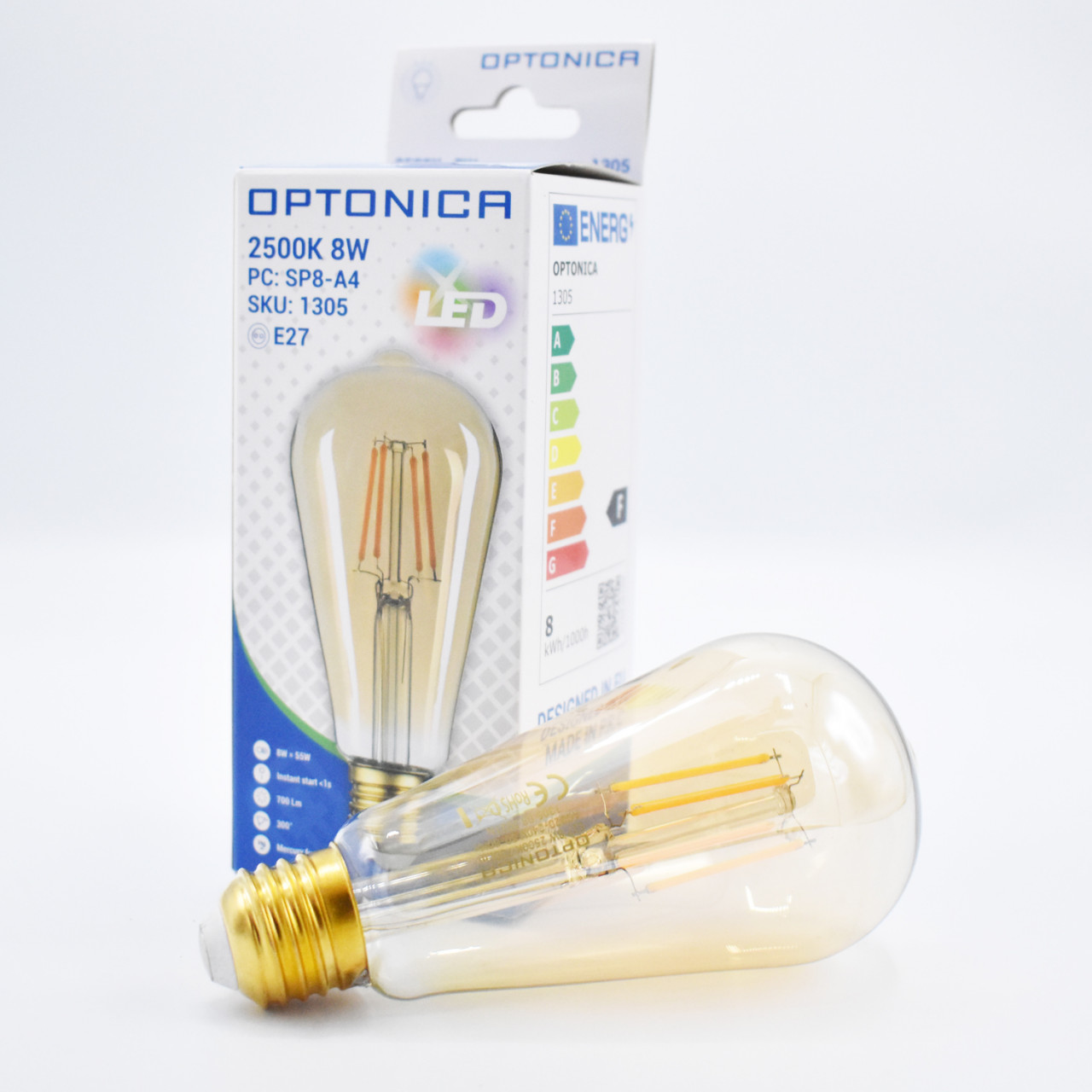 Bec LED Vintage filament, avocado 8W(55W) Optonica, E27, 700 lm, lumina calda (2800K), auriu, clasa energetica F - 1 | YEO