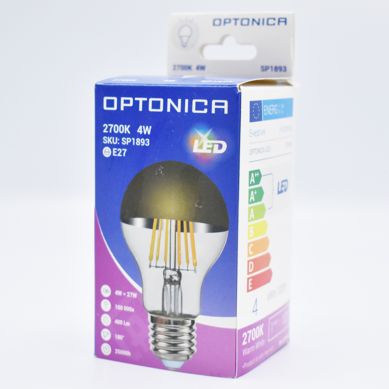 Bec LED Vintage filament Optonica, 4W(27W), E27, A60, 400 lm, lumina calda (2700K), finisaj auriu, clasa energetica F