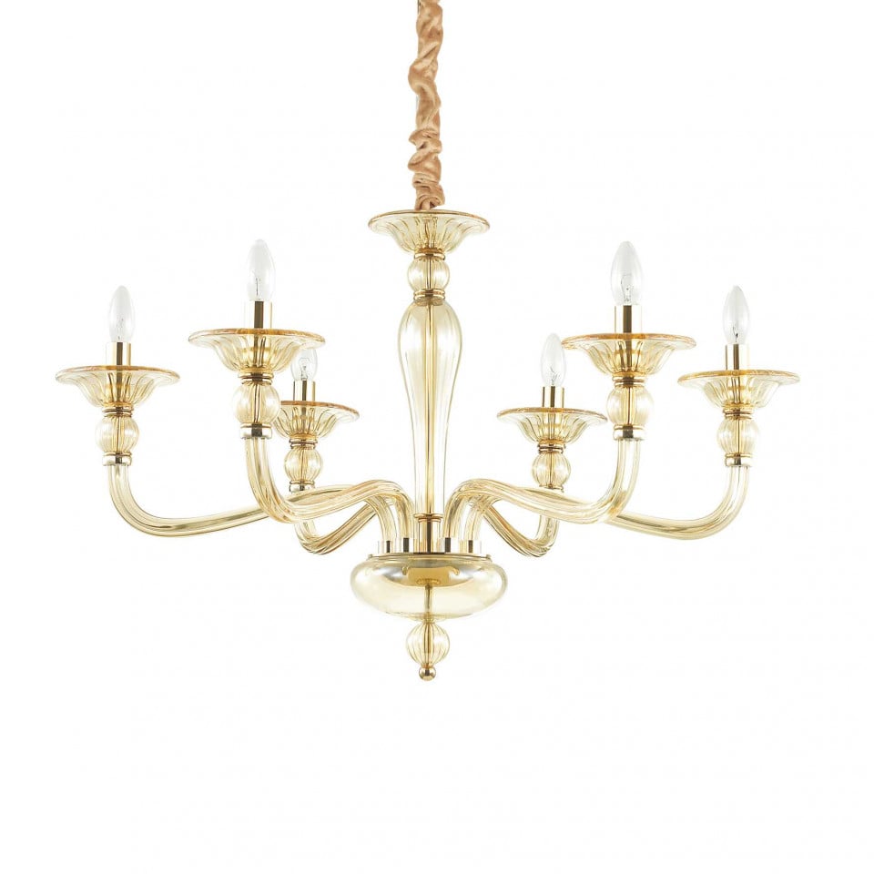 Candelabru Danieli 159942, 6xE14, ambra+transparent, IP20, Ideal Lux