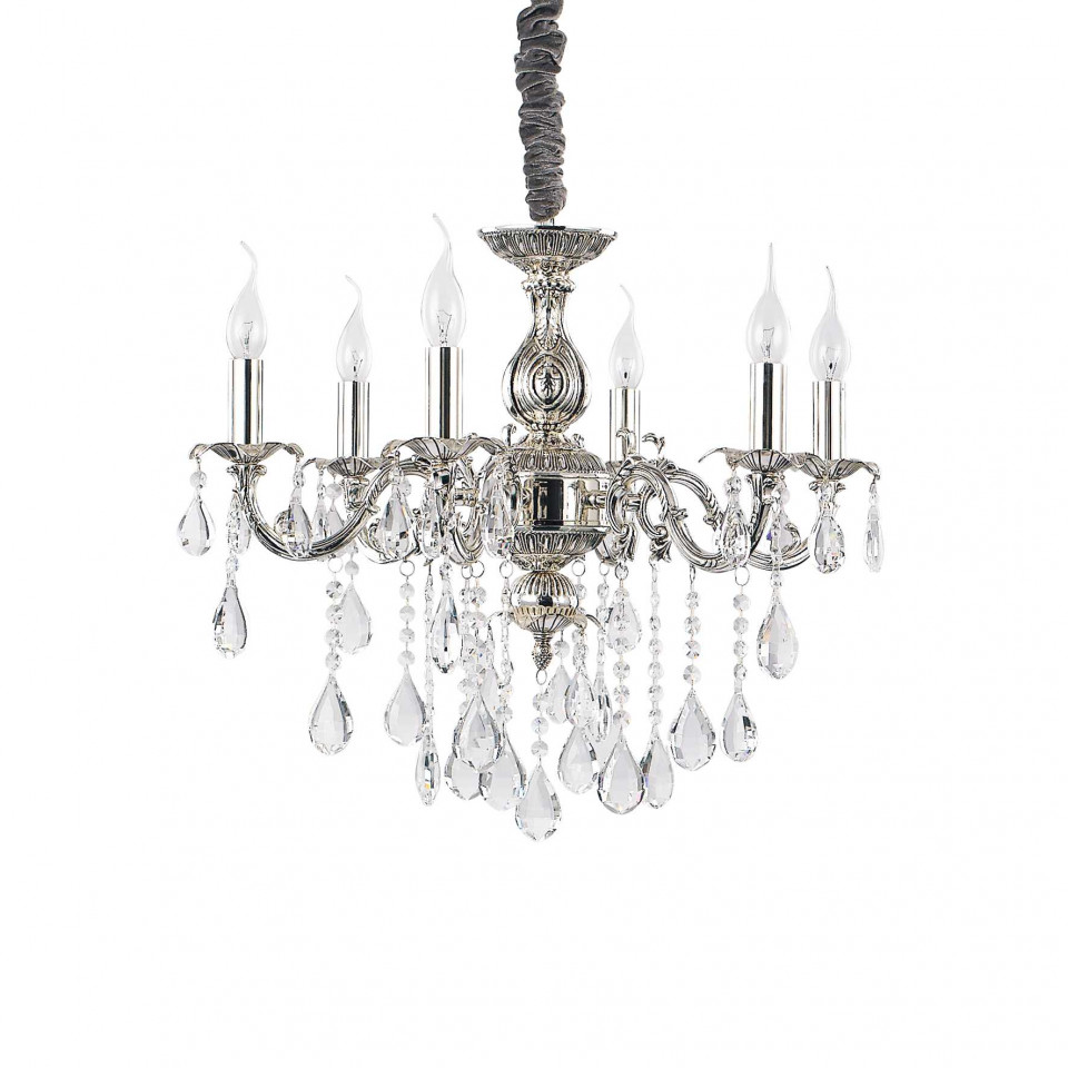 Candelabru Impero 002408, 6xE14, crom+transparent, IP20, Ideal Lux