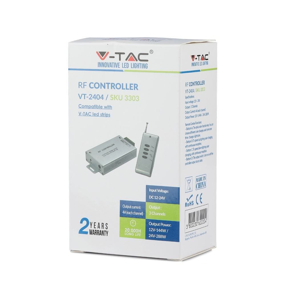 Controller banda LED RGB, 12-24V, 12A, V-TAC