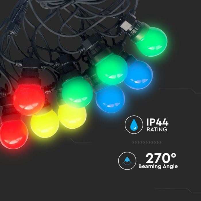 Ghirlanda luminoasa 20 becuri x 0.5W, 10 metri, becuri RGB + galben, protectie IP44, V-TAC