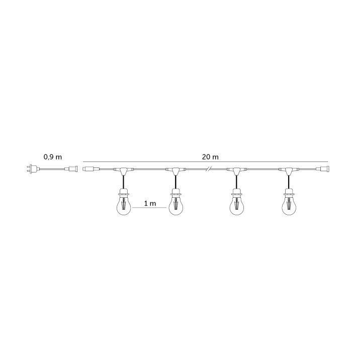 Ghirlanda luminoasa, 20x1W becuri incluse, 20 m, lumina calda(2700 K) - 1 | YEO