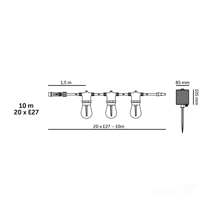 Ghirlanda solara LED STARLIGHT NEO, 10m, 20xE27, telecomanda, Kobi - imagine 6