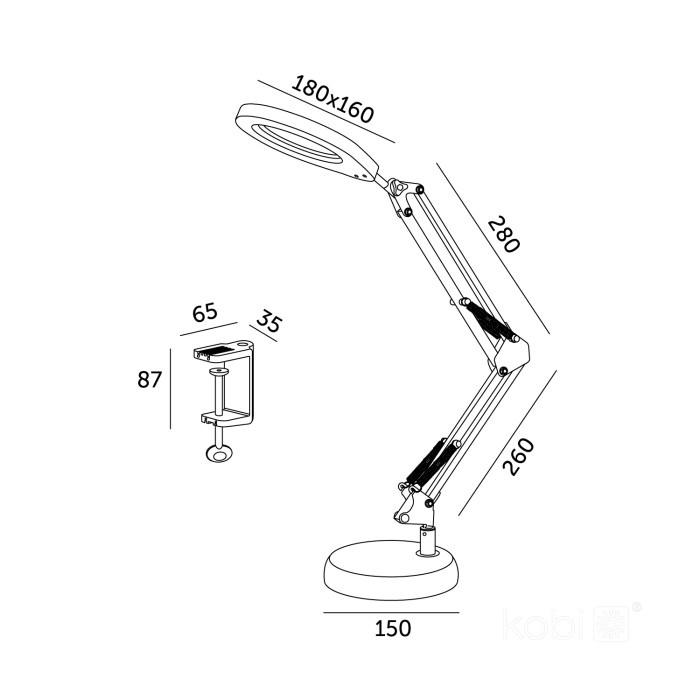 Lampa de birou LED AURIQ, 10W, lupa 5x, lumina calda/neutra/rece, dimabila, Kobi - 3 | YEO