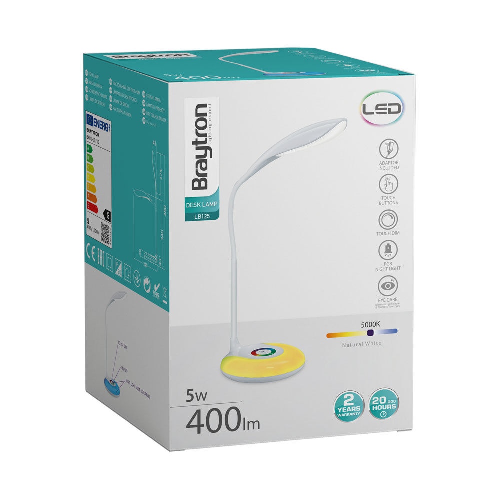 Lampa de birou LED dimabila 5W, 400lm, lumina rece (5000 K), alb, Braytron - imagine 4