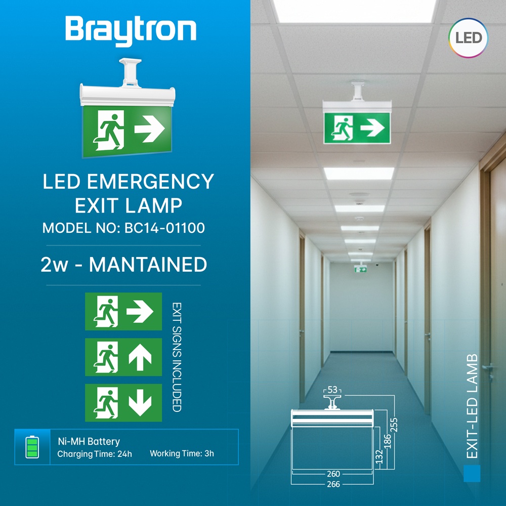 Lampa emergenta EXIT LED 2W, 150lm, 6500K, IP20, 180 min , Braytron - imagine 3