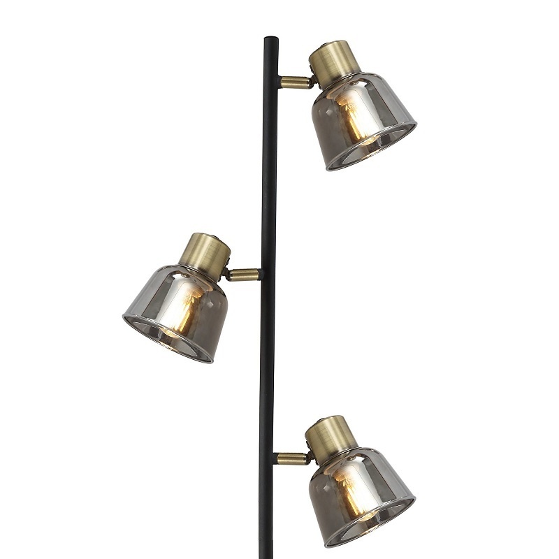 Lampadar Smoky PT3 cu Intrerupator, 3xE14, Negru + Alama, IP20, Klausen - 1 | YEO