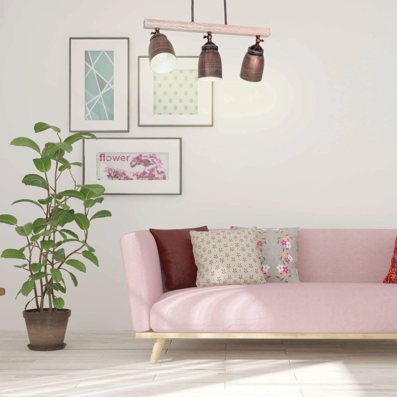 Lustra Charm KL6497, 3xE27, cupru antic + alb antichizat, metal + sticla, stil vintage, Klausen - imagine 2