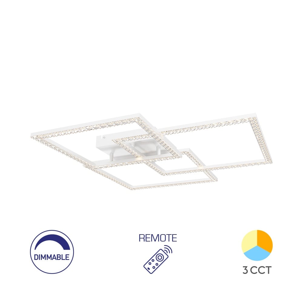 Lustra LED Crystal BR-BH17-04990, dimabila, cu telecomanda, 80W, 8000lm, lumina calda, neutra, rece, IP20, alba, Braytron