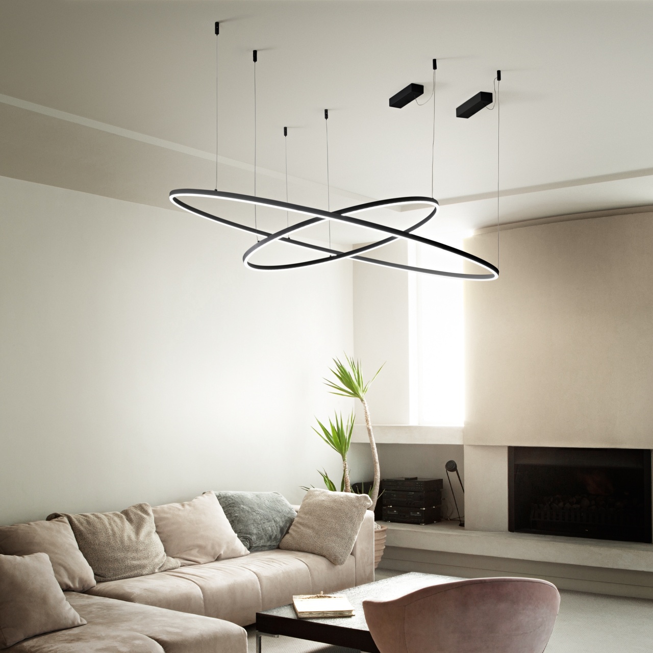 Lustra LED Oracle Slim D150, rotunda, 77W, 8150lm, lumina neutra(4000 K), IP20, neagra, Ideal Lux - 1 | YEO