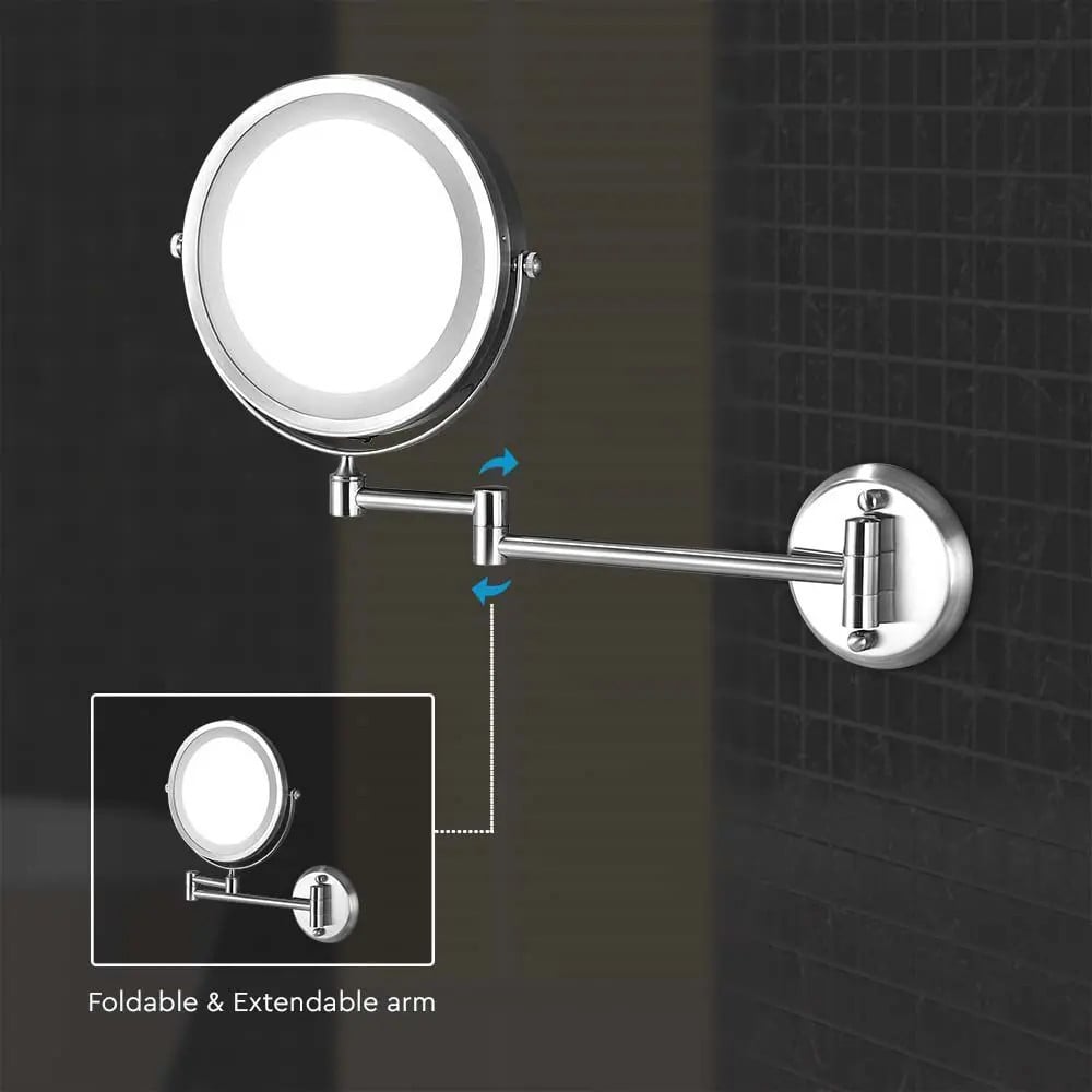 Oglinda LED pentru machiaj 6628-VT, marire 1X sau 3X, stativ crom, montaj pe perete, alimentare cu baterii, V-TAC - 1 | YEO