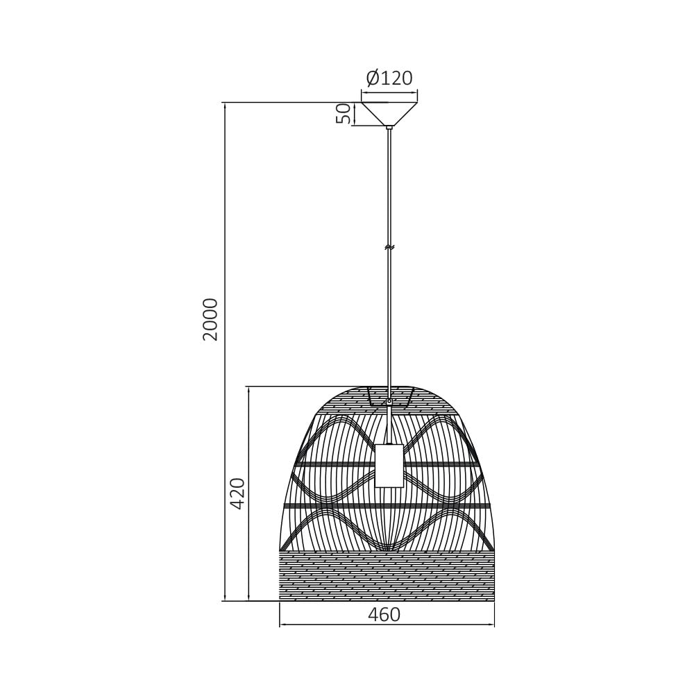 Pendul Braytron BR-BV02-00033, 1xE27, ratan+negru