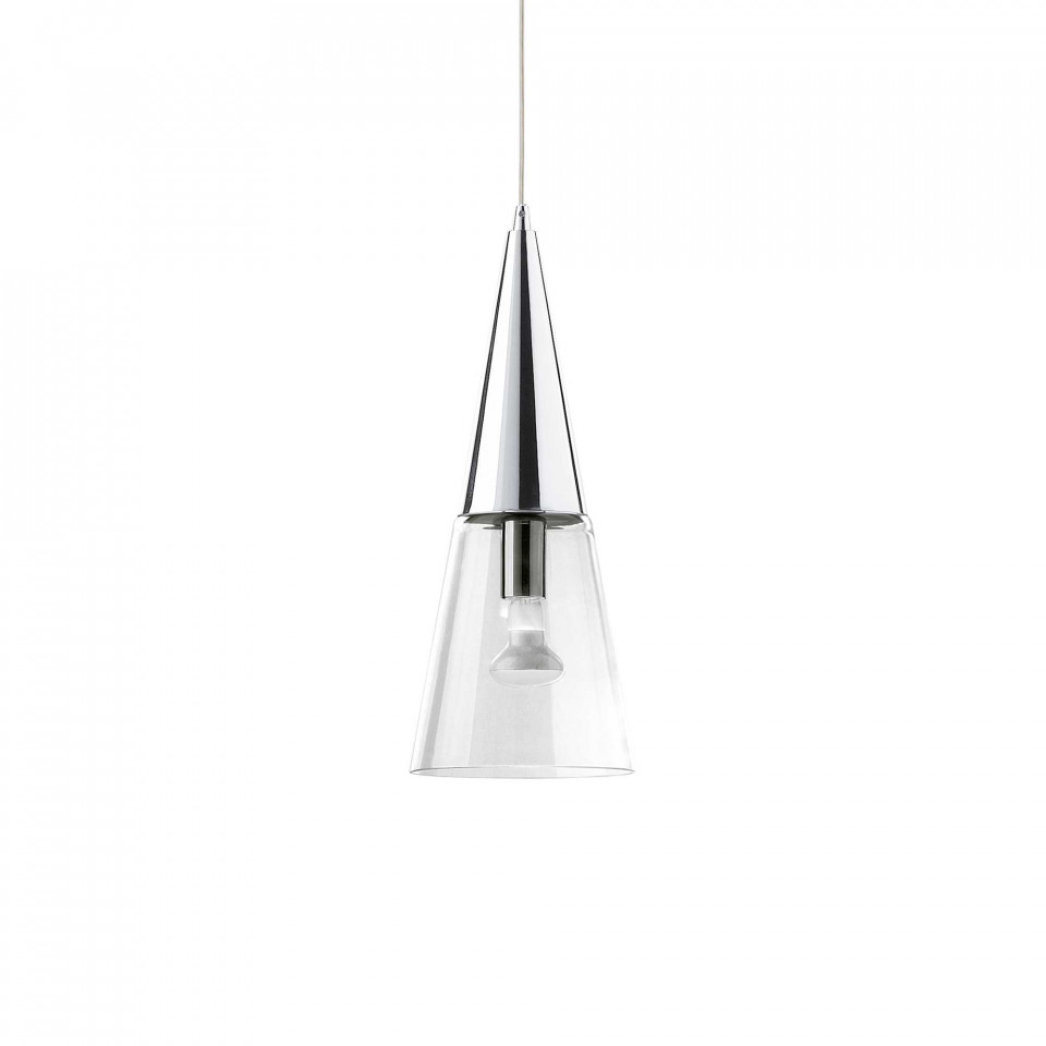 Pendul Cono 017440, 1xE14, crom+transparent, IP20, Ideal Lux