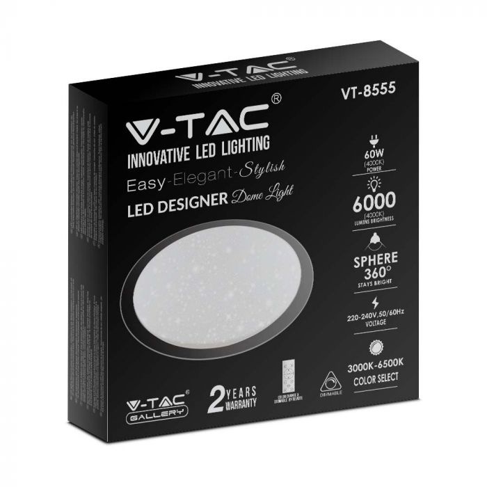 Plafoniera led cu telecomanda 60W, 6000lm, lumina reglabila(3000K-4000K-6500K), IP20, alb, V-TAC