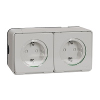 Priza Schneider Electric Mureva Styl dubla, 2P+E, 16A, Schuko, IP55, alb