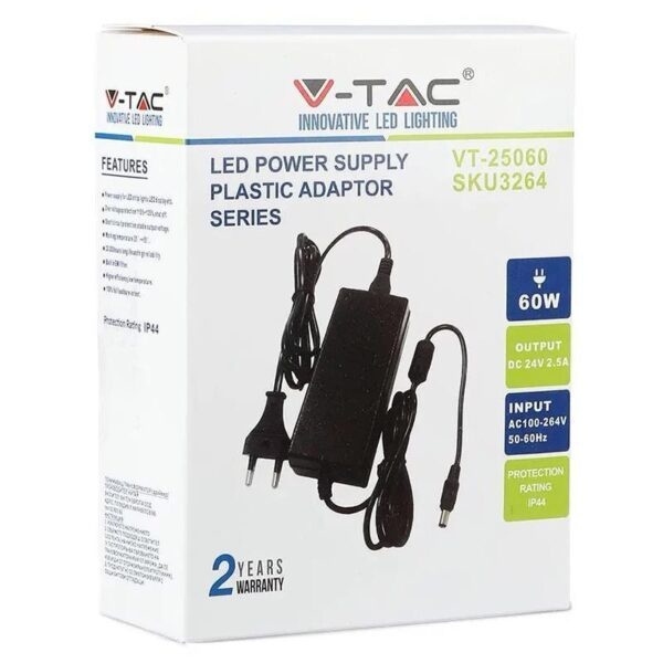 Sursa Alimentare LED V-TAC, 60W, 24V, 2.5A, IP44, plastic