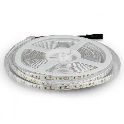 Banda LED 3528, 8W/metru, lumina calda (3000 K), 120 leduri/metru, IP65, 800 lm/metru, V-TAC