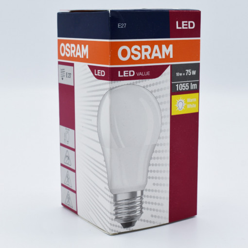 Bec led 10W (75W), E27, A75, 1055 lm, lumina calda (2700K), opal, Osram