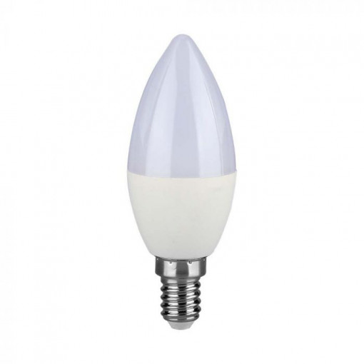 Bec LED 5.5W (40W) V-TAC, E14, lumina calda (3000K), dimabil, forma lumanare, clasa energetica F