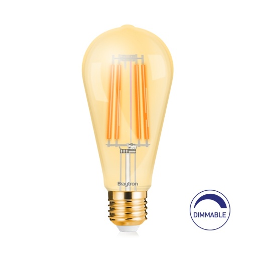 Bec led Vintage Edison dimabil, 6W (40W), E27, ST64, 540 lm, lumina calda (2200K), auriu, Braytron