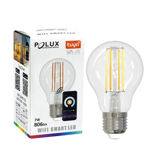 Bec Smart LED 7W(60W) Polux, A60, E27, Wi-Fi, 806 lm, 2700K–6500K, clasa energetica F