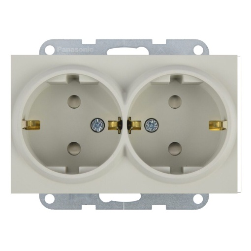 Priza dubla cu impamantare, protectie copii, 16A, IP20, Sandstone, Panasonic Karre Plus 55 Soft Touch