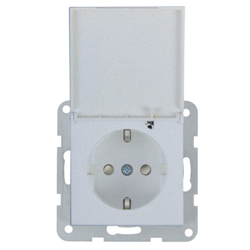 Priza simpla cu impamantare si capac, protectie copii, 16A, IP20, Argintiu, Panasonic Karre Plus 55