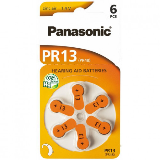 Set 6 baterii pentru aparat auditiv Panasonic PR13/PR48