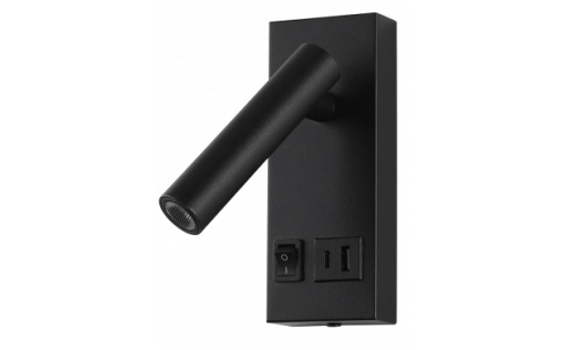 Spot LED de perete 2W cu intrerupator si USB, lumina calda (3000K), negru, Optonica