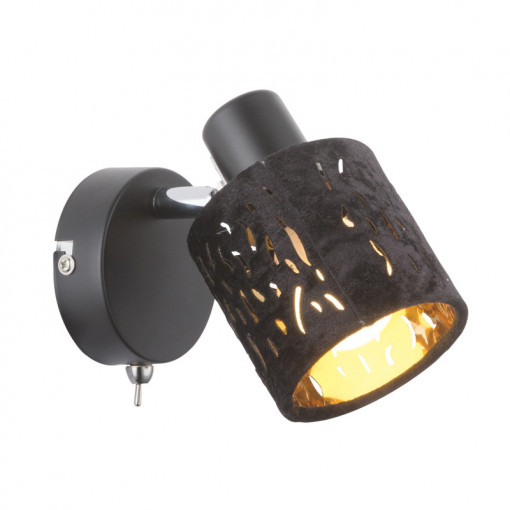 Spot Troy 54121-1, cu intrerupator, 1xE14, negru+crom+auriu, IP20, Globo Lighting