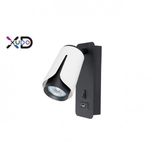 Spot Xudo, 1xGU10, orientabil, USB 5V 2A, alb+negru