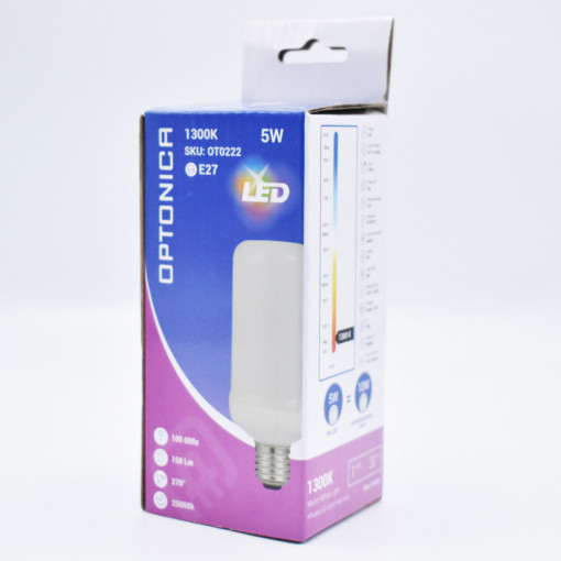 Bec LED efect flacara 5W(10W) Optonica, E27, 75 lm, lumina calda (1300K), clasa energetica G
