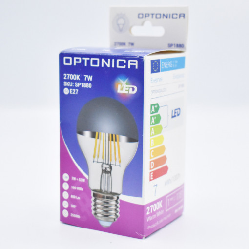 Bec LED Vintage filament 7W (53W), 800 lm, E27, lumina calda (2700K), argintiu, Optonica