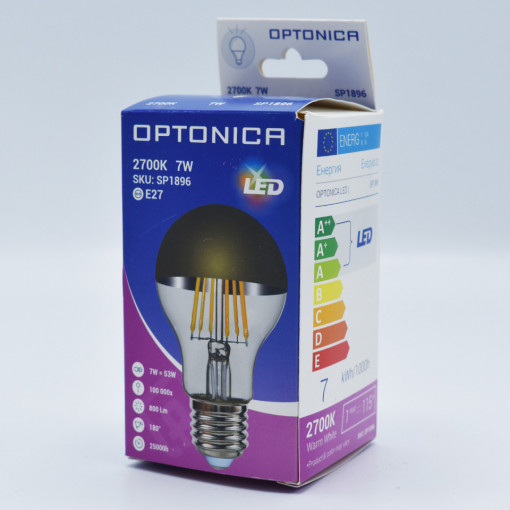 Bec LED Vintage filament Optonica, 7W(53W), E27, A60, 800 lm, lumina calda (2700K), finisaj auriu, clasa energetica F