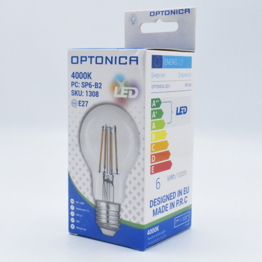 Bec Vintage LED 6W(42W), 630 lm, forma A60, transparent, lumina naturala (4000 K), Optonica