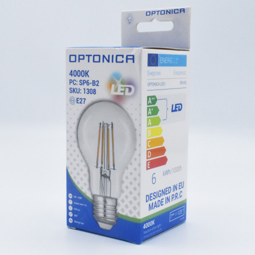 Bec Vintage LED 6W(42W), 630 lm, forma A60, transparent, lumina naturala (4000 K), A+, Optonica