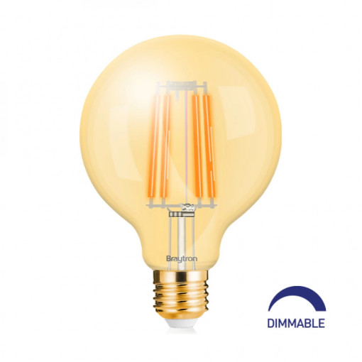 Bec Vintage led 6W(42W), G95, auriu, dimabil, dulie E27, lumina calda(2200 K), Braytron