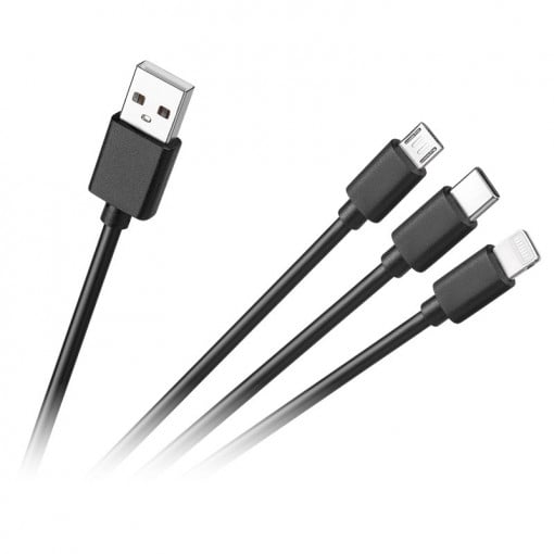 Cablu USB 3 in 1, micro USB, tip C, Lighting, 1.2m, 2A, Reber