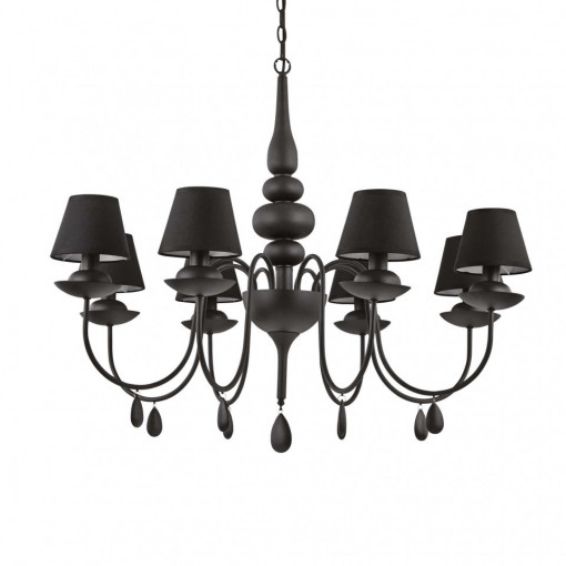 Candelabru BLANCHE SP8, textil, negru, 8 becuri, dulie E14, 111896, Ideal Lux